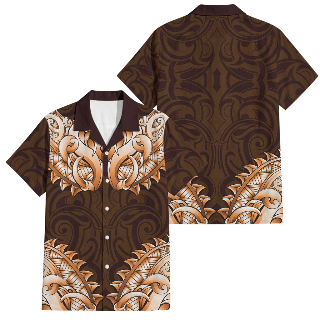 New Zealand Ta Moko Family Matching Tank Maxi Dress and Hawaiian Shirt Aotearoa Maori Chest Tattoo Orange LT14 Dad's Shirt - Short Sleeve Orange - Polynesian Pride