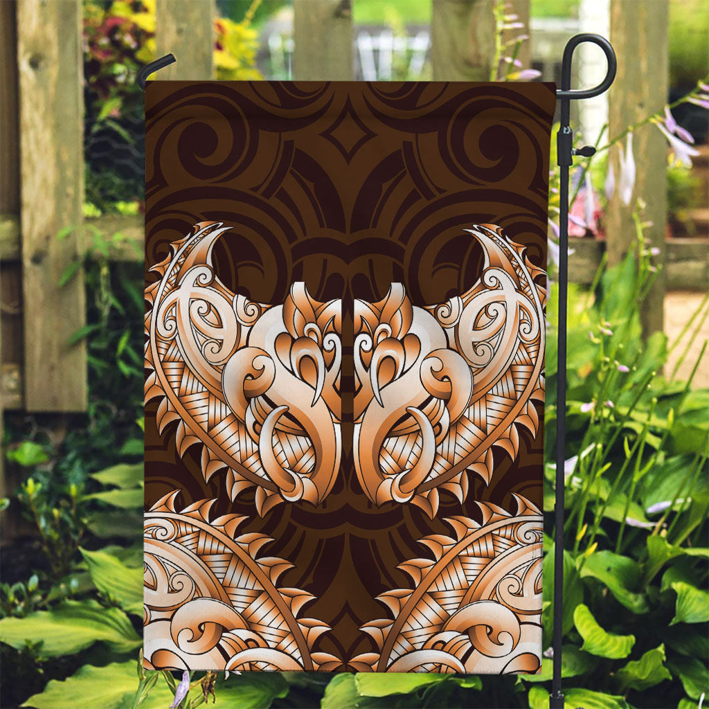 New Zealand Ta Moko Garden Flag Aotearoa Maori Chest Tattoo Orange LT14 Garden Flag Orange - Polynesian Pride