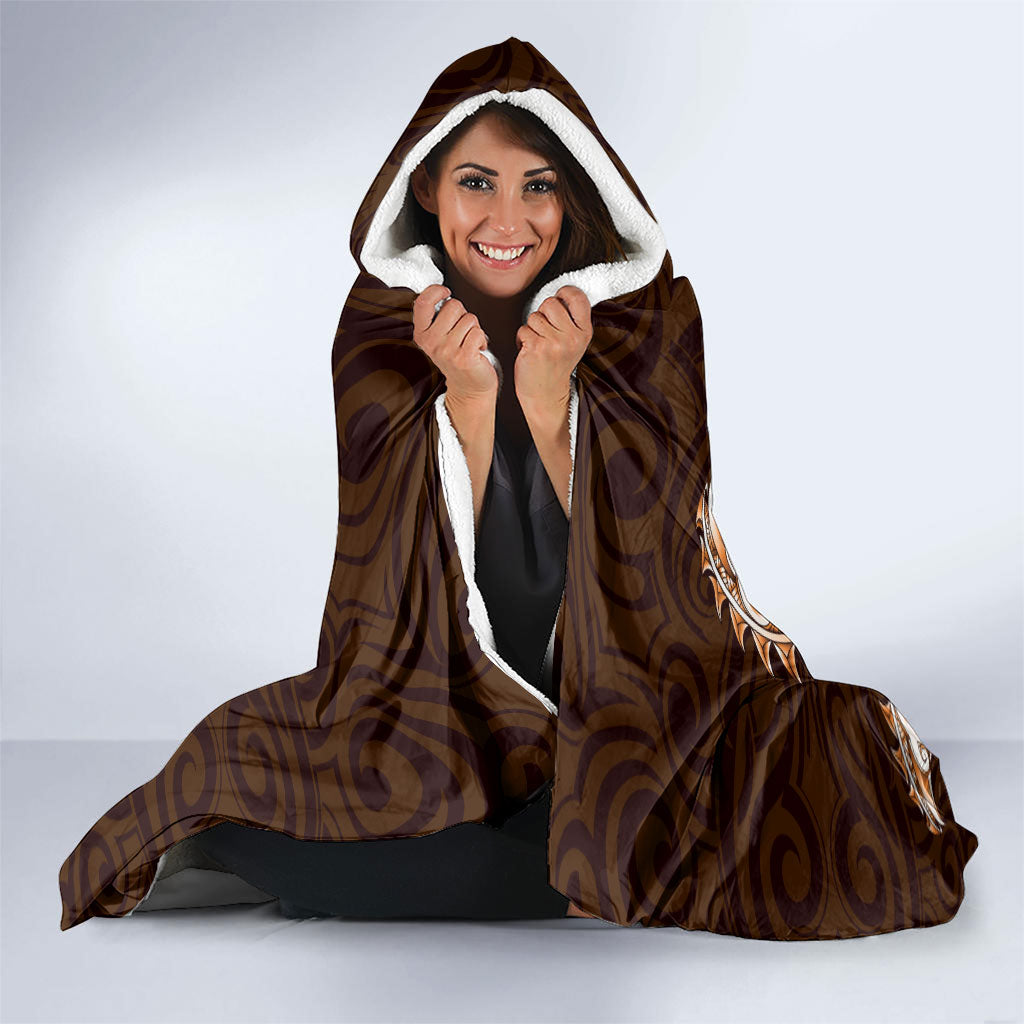 New Zealand Ta Moko Hooded Blanket Aotearoa Maori Chest Tattoo Orange LT14 - Polynesian Pride