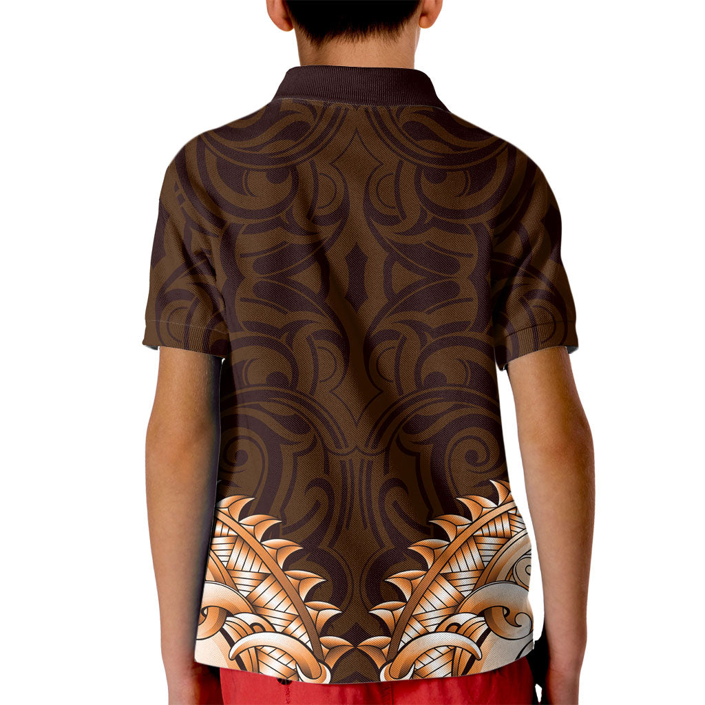 New Zealand Ta Moko Kid Polo Shirt Aotearoa Maori Chest Tattoo Orange LT14 - Polynesian Pride