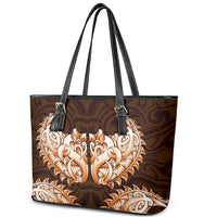 New Zealand Ta Moko Leather Tote Bag Aotearoa Maori Chest Tattoo Orange LT14 - Polynesian Pride