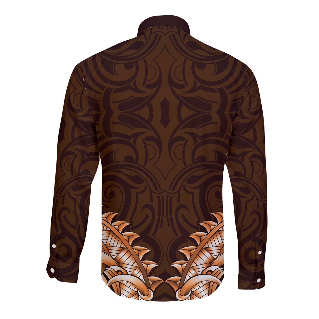 New Zealand Ta Moko Long Sleeve Button Shirt Aotearoa Maori Chest Tattoo Orange LT14 - Polynesian Pride