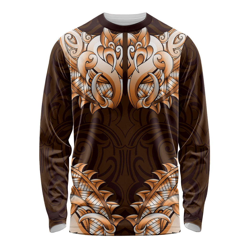 New Zealand Ta Moko Long Sleeve Shirt Aotearoa Maori Chest Tattoo Orange LT14 Unisex Orange - Polynesian Pride