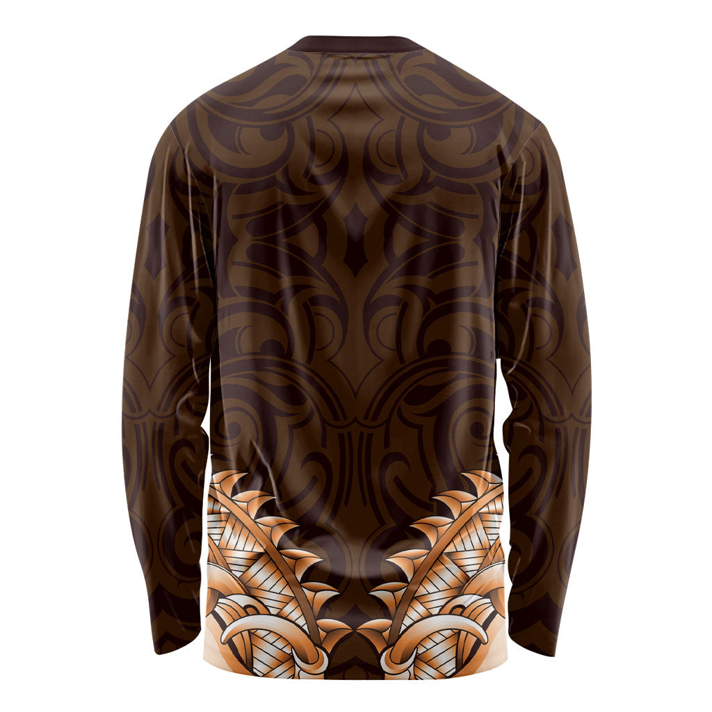 New Zealand Ta Moko Long Sleeve Shirt Aotearoa Maori Chest Tattoo Orange LT14 - Polynesian Pride