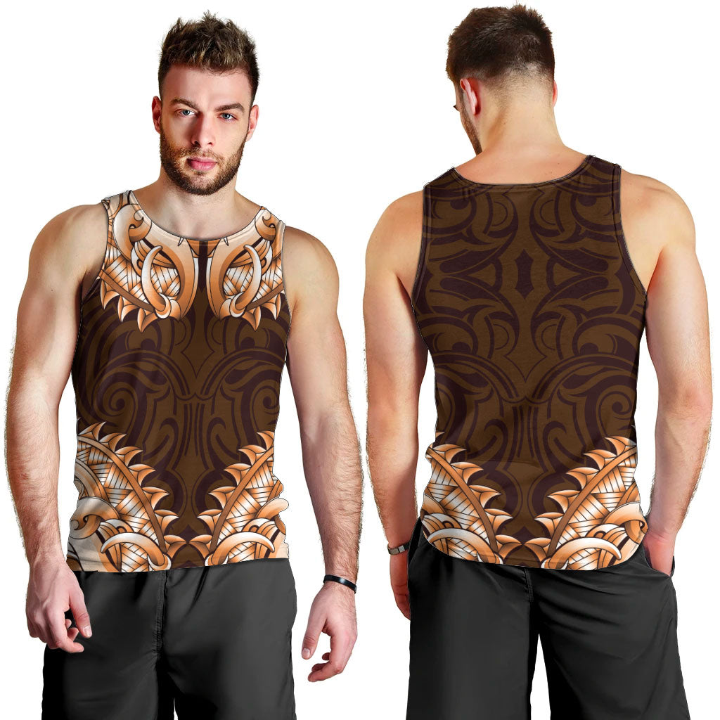New Zealand Ta Moko Men Tank Top Aotearoa Maori Chest Tattoo Orange LT14 - Polynesian Pride