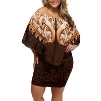 New Zealand Ta Moko Off Shoulder Short Dress Aotearoa Maori Chest Tattoo Orange LT14 Women Orange - Polynesian Pride