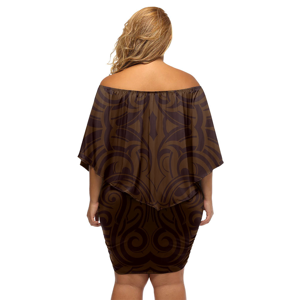 New Zealand Ta Moko Off Shoulder Short Dress Aotearoa Maori Chest Tattoo Orange LT14 - Polynesian Pride