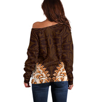 New Zealand Ta Moko Off Shoulder Sweater Aotearoa Maori Chest Tattoo Orange LT14 - Polynesian Pride