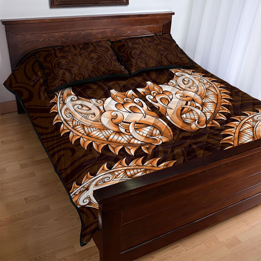New Zealand Ta Moko Quilt Bed Set Aotearoa Maori Chest Tattoo Orange LT14 - Polynesian Pride