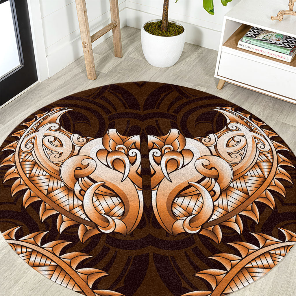New Zealand Ta Moko Round Carpet Aotearoa Maori Chest Tattoo Orange LT14 Orange - Polynesian Pride
