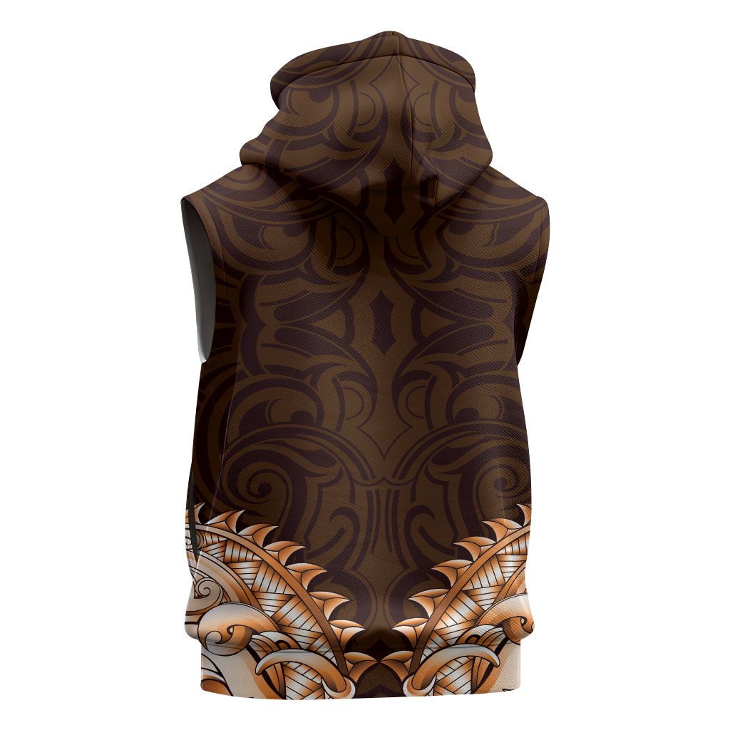 New Zealand Ta Moko Sleeveless Hoodie Aotearoa Maori Chest Tattoo Orange LT14 - Polynesian Pride