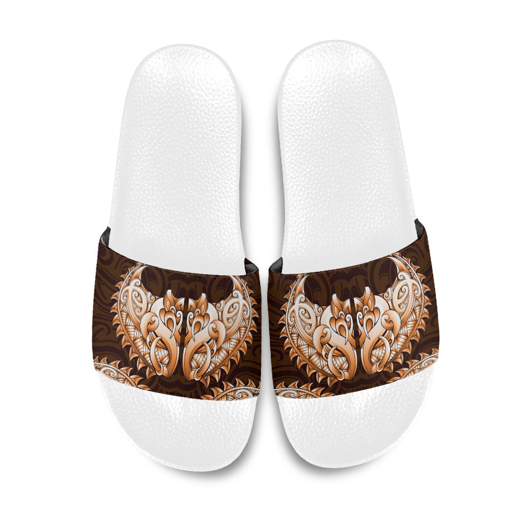 New Zealand Ta Moko Slide Sandals Aotearoa Maori Chest Tattoo Orange LT14 Orange - Polynesian Pride