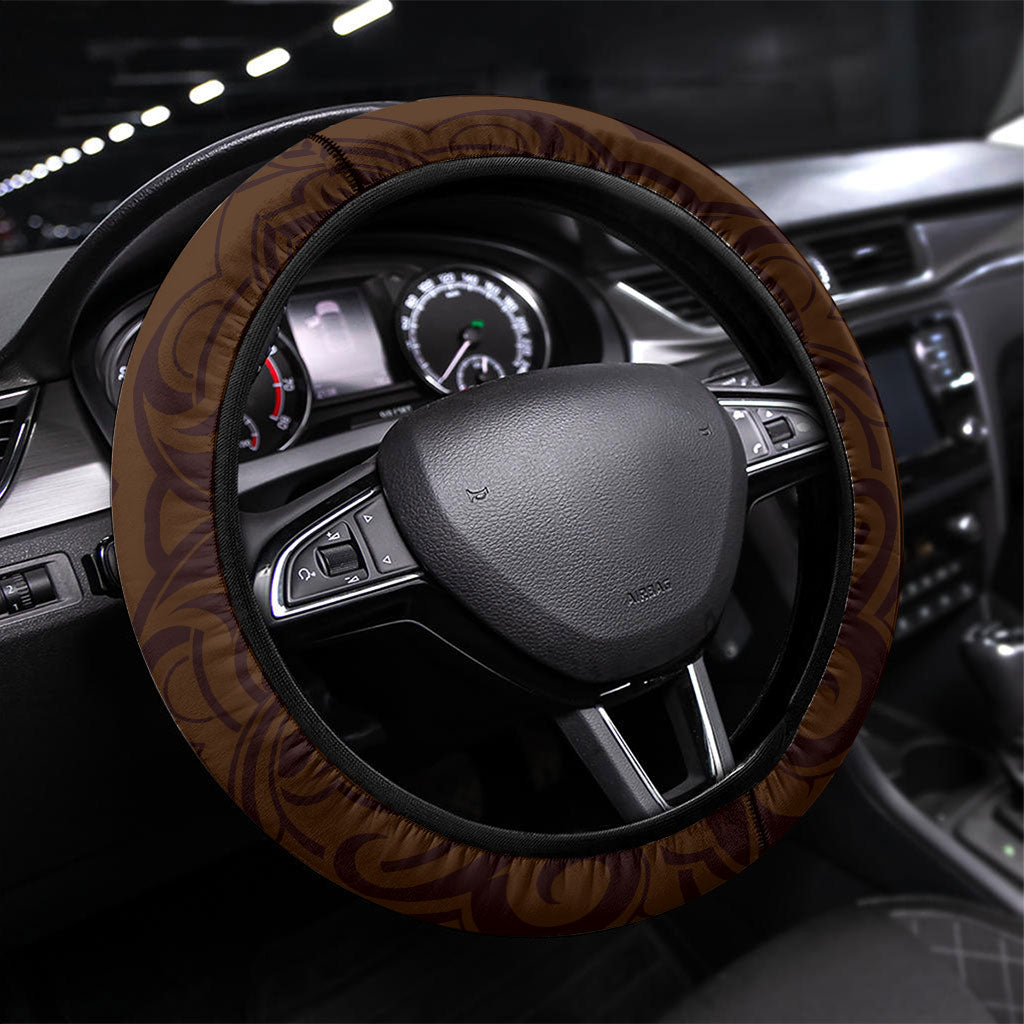 New Zealand Ta Moko Steering Wheel Cover Aotearoa Maori Chest Tattoo Orange LT14 Universal Fit Orange - Polynesian Pride