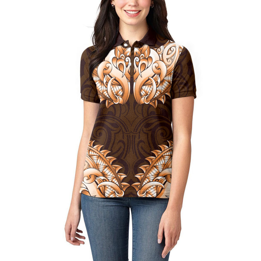 New Zealand Ta Moko Women Polo Shirt Aotearoa Maori Chest Tattoo Orange LT14 - Polynesian Pride