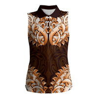 New Zealand Ta Moko Women Sleeveless Polo Shirt Aotearoa Maori Chest Tattoo Orange LT14 Female Orange - Polynesian Pride