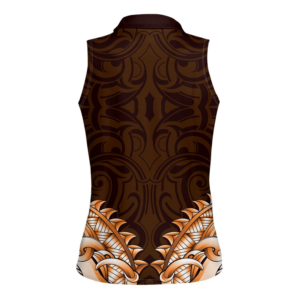 New Zealand Ta Moko Women Sleeveless Polo Shirt Aotearoa Maori Chest Tattoo Orange LT14 - Polynesian Pride