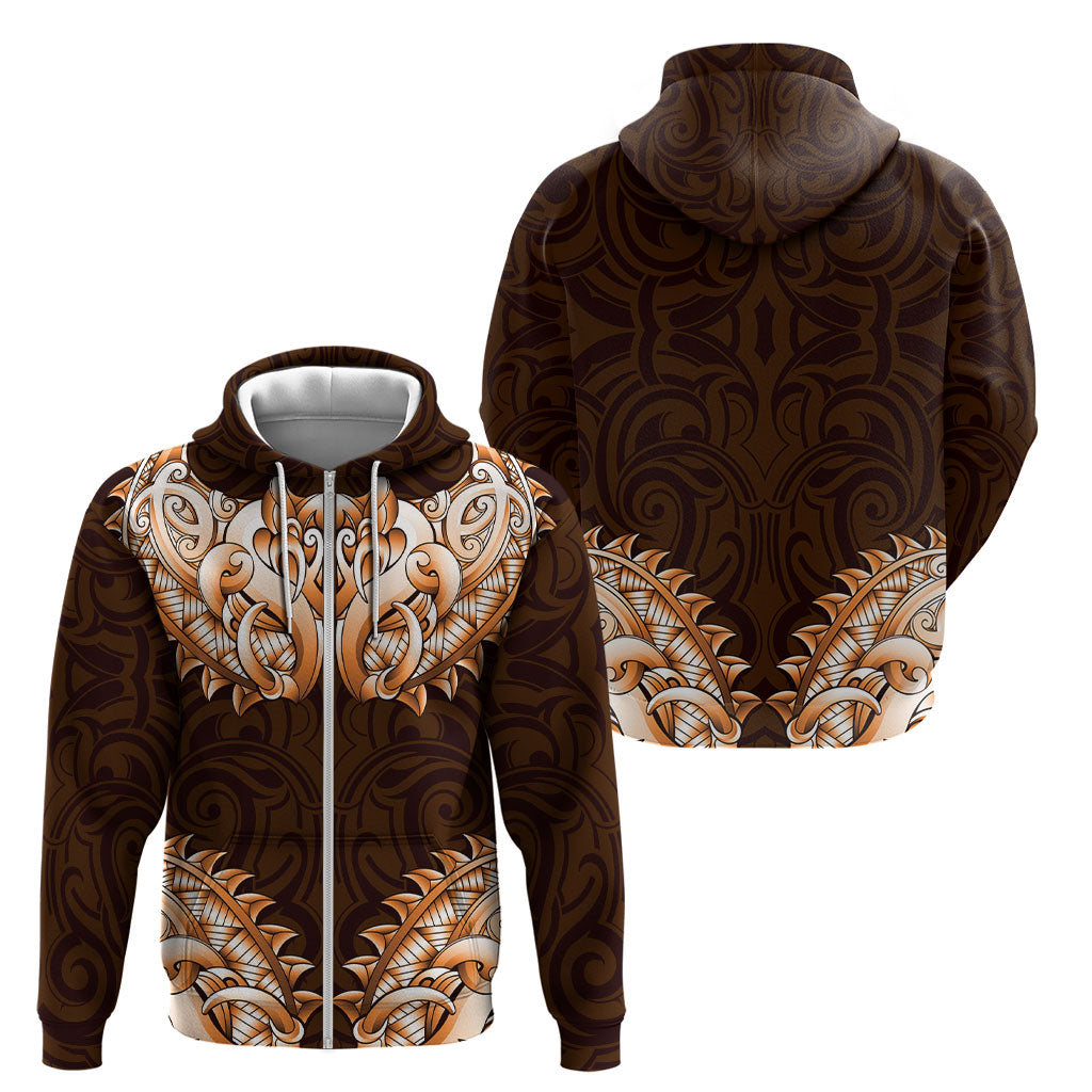 New Zealand Ta Moko Zip Hoodie Aotearoa Maori Chest Tattoo Orange LT14 - Polynesian Pride