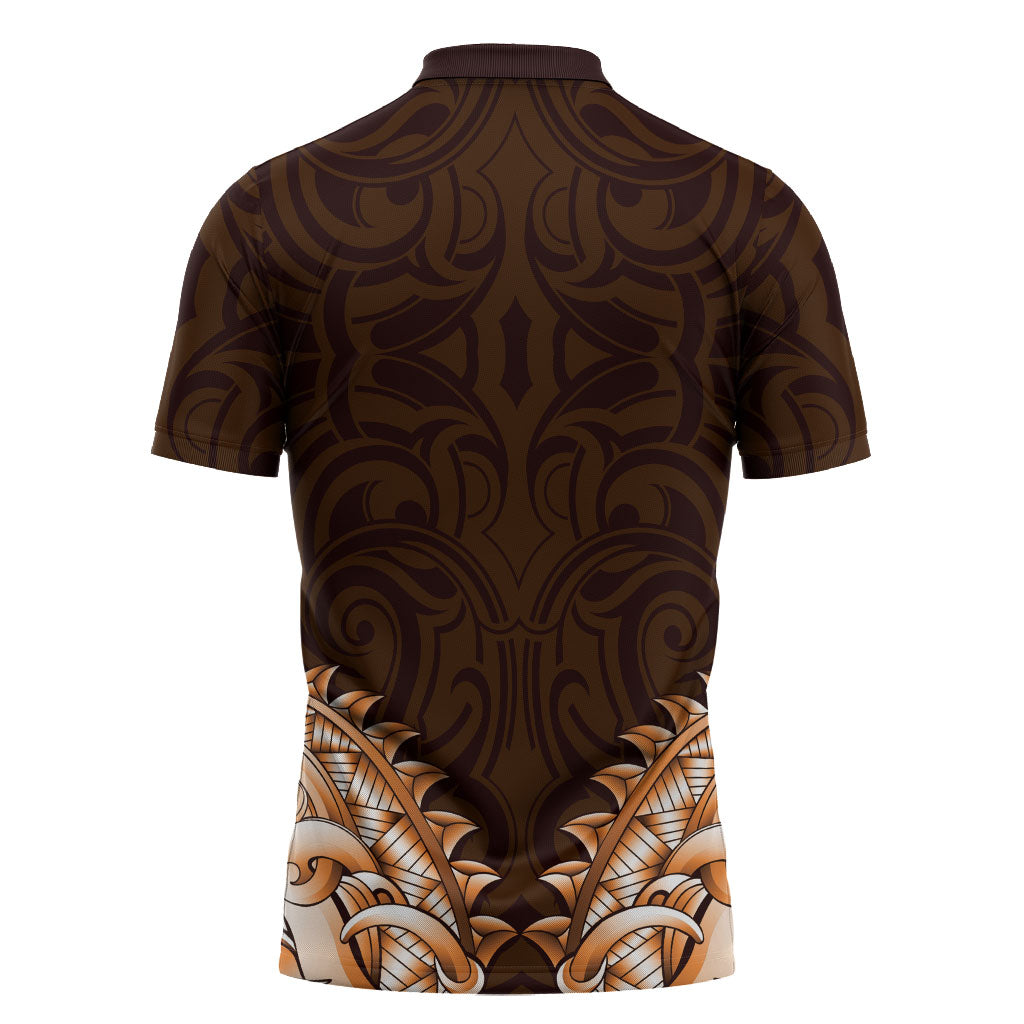New Zealand Ta Moko Zipper Polo Shirt Aotearoa Maori Chest Tattoo Orange LT14 - Polynesian Pride