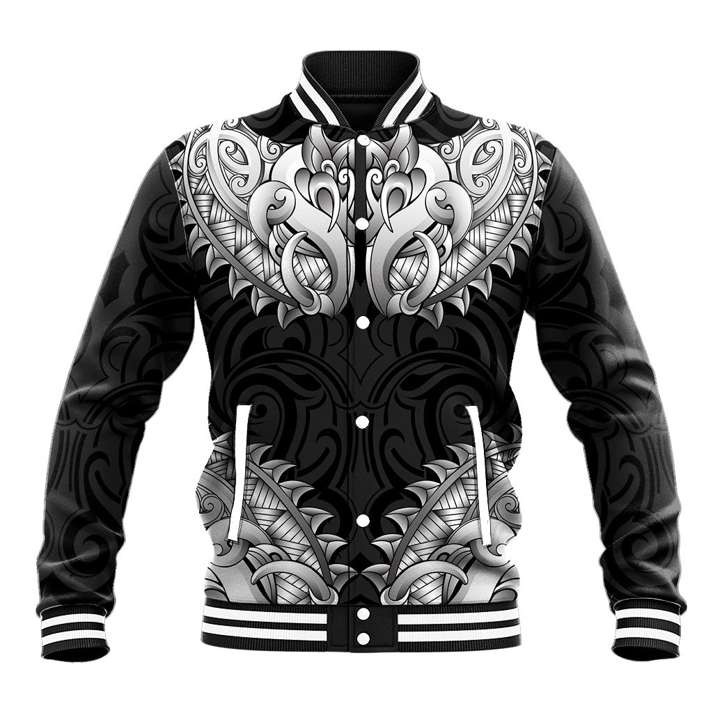 New Zealand Ta Moko Baseball Jacket Aotearoa Maori Chest Tattoo Black LT14 Unisex Black - Polynesian Pride