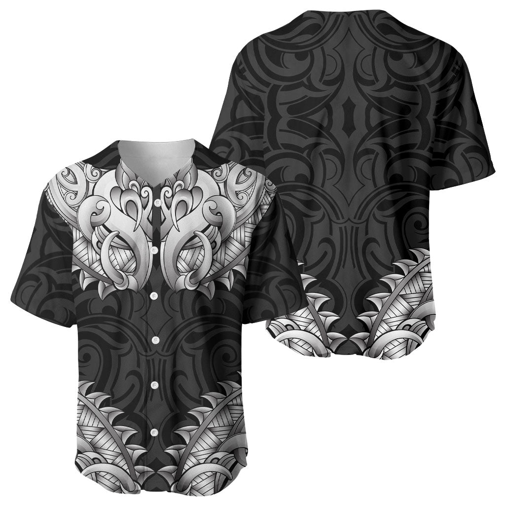 New Zealand Ta Moko Baseball Jersey Aotearoa Maori Chest Tattoo Black LT14 - Polynesian Pride