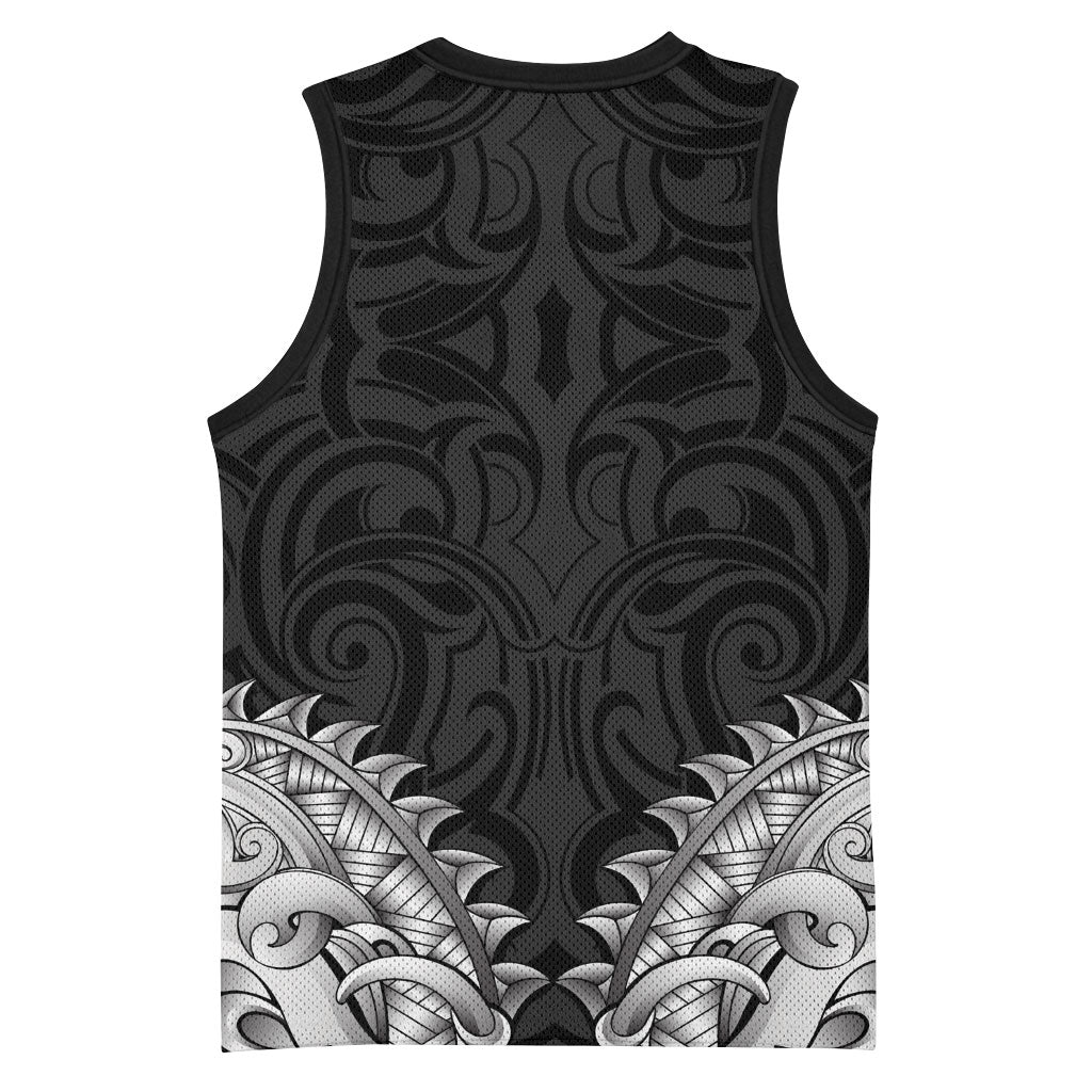 New Zealand Ta Moko Basketball Jersey Aotearoa Maori Chest Tattoo Black LT14 - Polynesian Pride