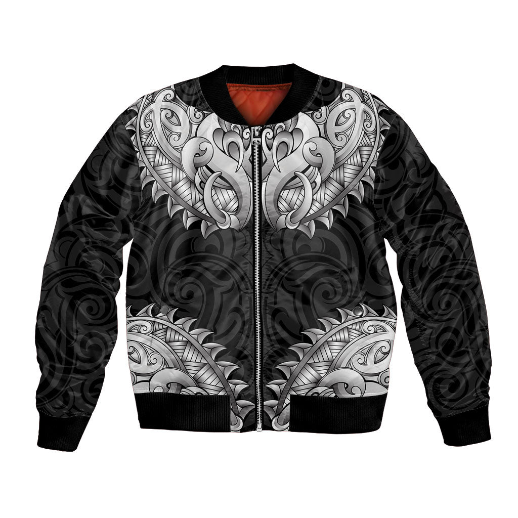 New Zealand Ta Moko Bomber Jacket Aotearoa Maori Chest Tattoo Black LT14 Unisex Black - Polynesian Pride