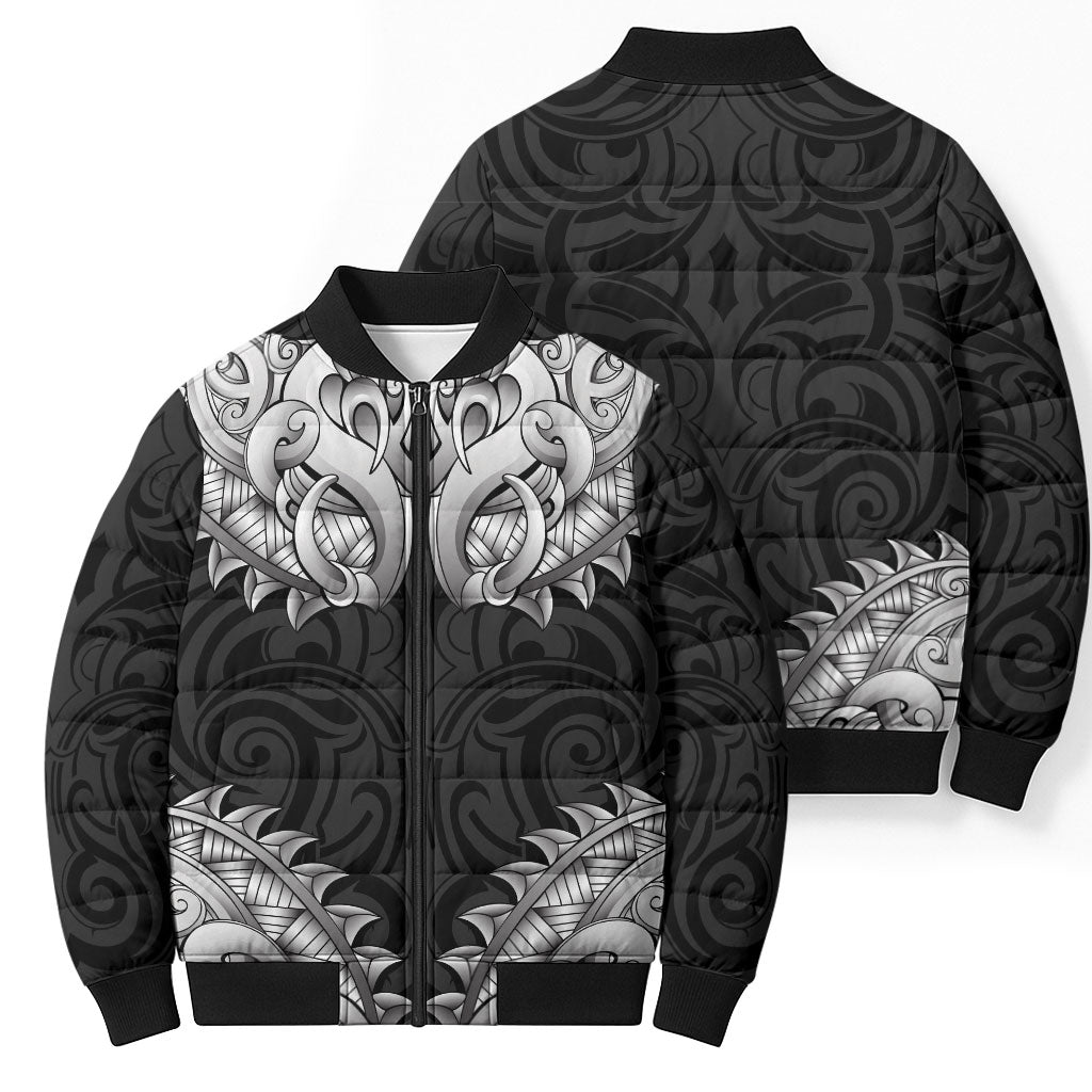 New Zealand Ta Moko Bomber Puffer Jacket Aotearoa Maori Chest Tattoo Black LT14 - Polynesian Pride