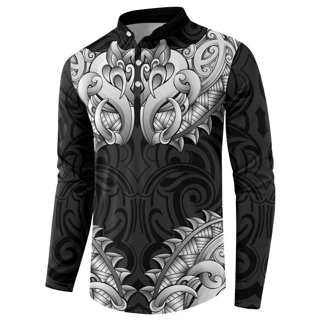 New Zealand Ta Moko Button Sweatshirt Aotearoa Maori Chest Tattoo Black LT14 - Polynesian Pride