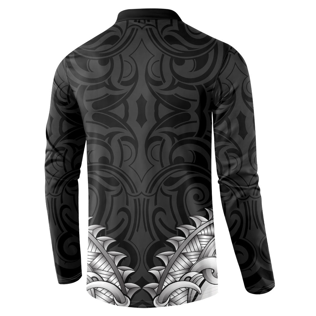 New Zealand Ta Moko Button Sweatshirt Aotearoa Maori Chest Tattoo Black LT14 - Polynesian Pride