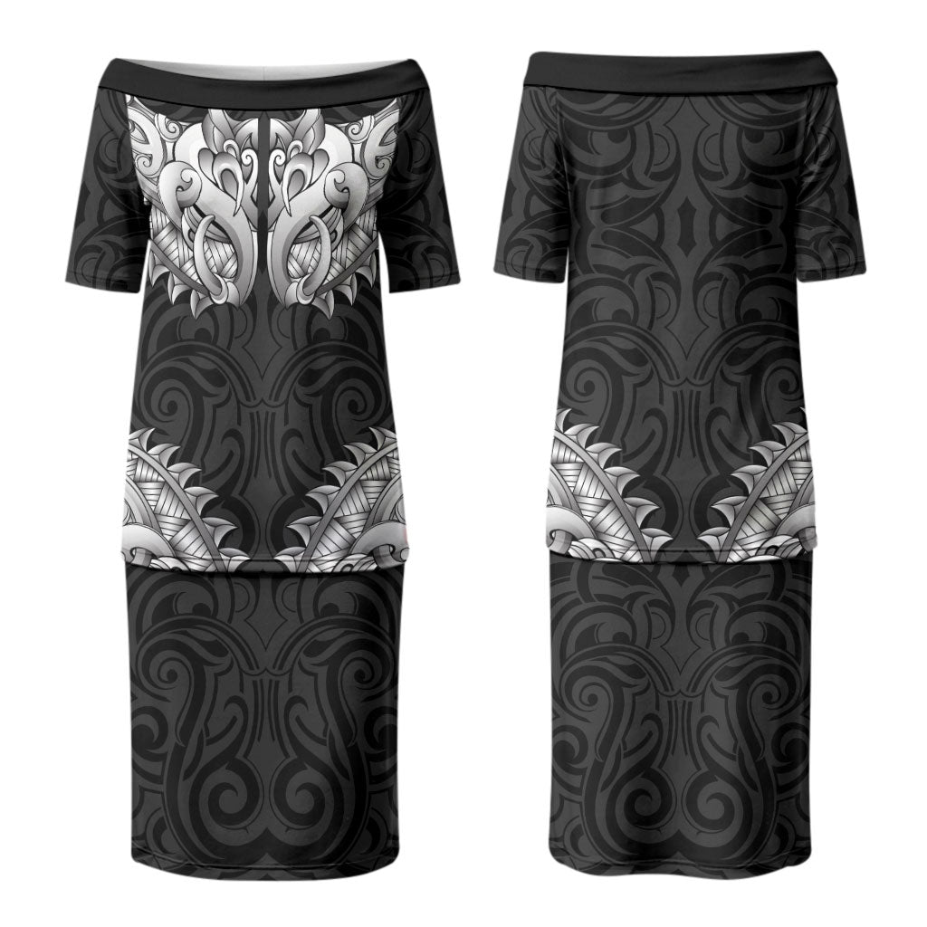 New Zealand Ta Moko Couples Matching Puletasi and Hawaiian Shirt Aotearoa Maori Chest Tattoo Black LT14 - Polynesian Pride