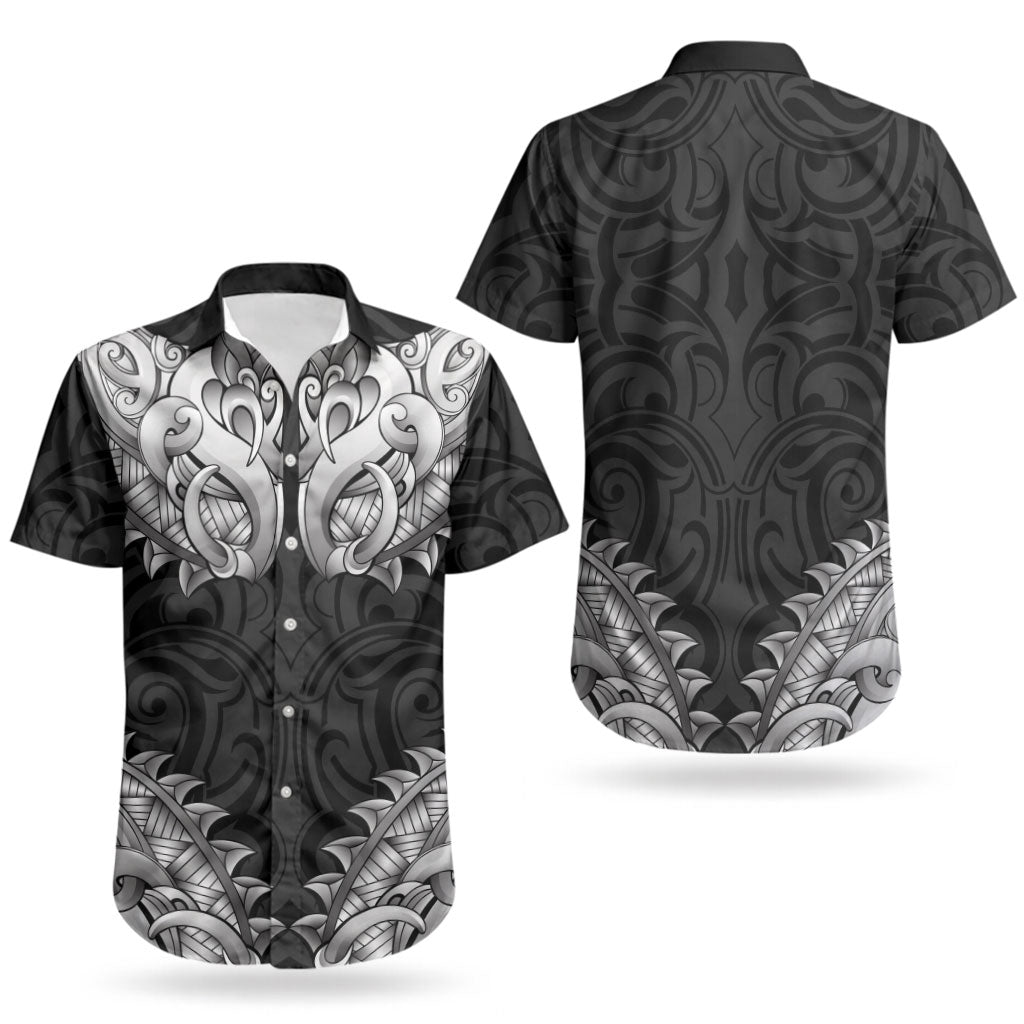 New Zealand Ta Moko Couples Matching Summer Maxi Dress and Hawaiian Shirt Aotearoa Maori Chest Tattoo Black LT14 - Polynesian Pride