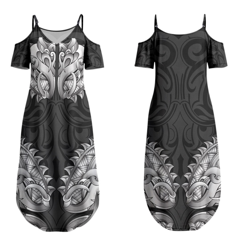 New Zealand Ta Moko Couples Matching Summer Maxi Dress and Hawaiian Shirt Aotearoa Maori Chest Tattoo Black LT14 - Polynesian Pride
