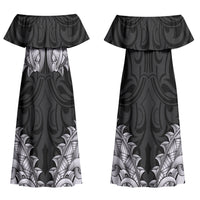 New Zealand Ta Moko Family Matching Off Shoulder Maxi Dress and Hawaiian Shirt Aotearoa Maori Chest Tattoo Black LT14 Mom's Dress Black - Polynesian Pride