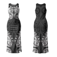 New Zealand Ta Moko Family Matching Tank Maxi Dress and Hawaiian Shirt Aotearoa Maori Chest Tattoo Black LT14 Mom's Dress Black - Polynesian Pride