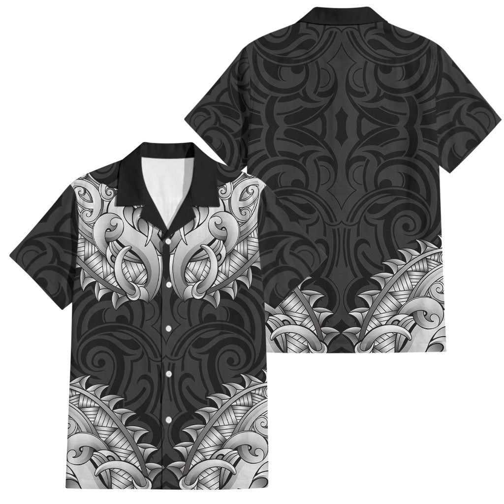 New Zealand Ta Moko Family Matching Tank Maxi Dress and Hawaiian Shirt Aotearoa Maori Chest Tattoo Black LT14 Dad's Shirt - Short Sleeve Black - Polynesian Pride