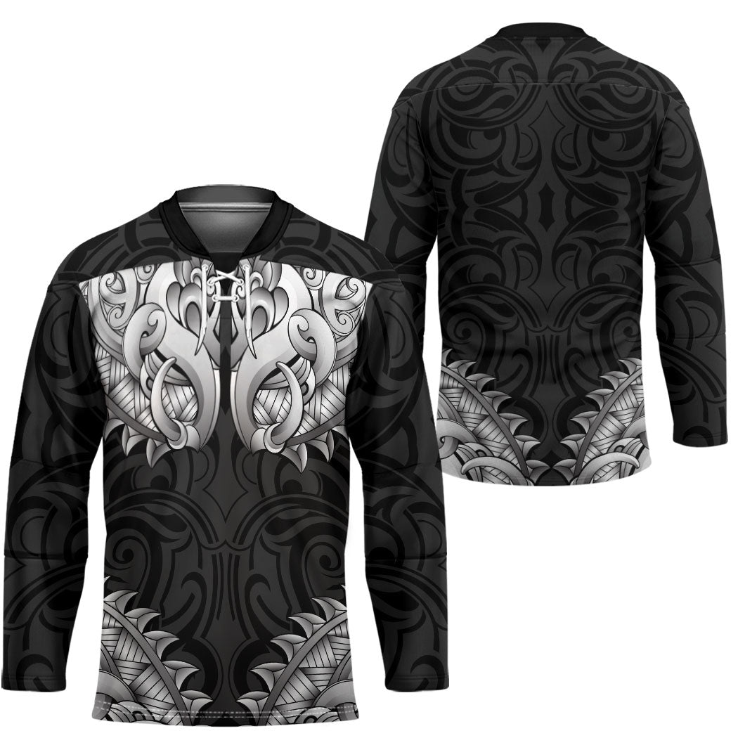 New Zealand Ta Moko Hockey Jersey Aotearoa Maori Chest Tattoo Black LT14 - Polynesian Pride