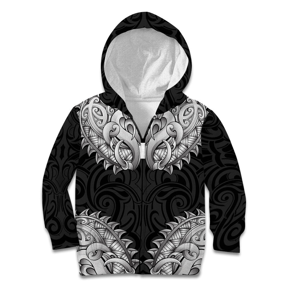 New Zealand Ta Moko Kid Hoodie Aotearoa Maori Chest Tattoo Black LT14 Zip Hoodie Black - Polynesian Pride