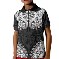 New Zealand Ta Moko Kid Polo Shirt Aotearoa Maori Chest Tattoo Black LT14 Kid Black - Polynesian Pride