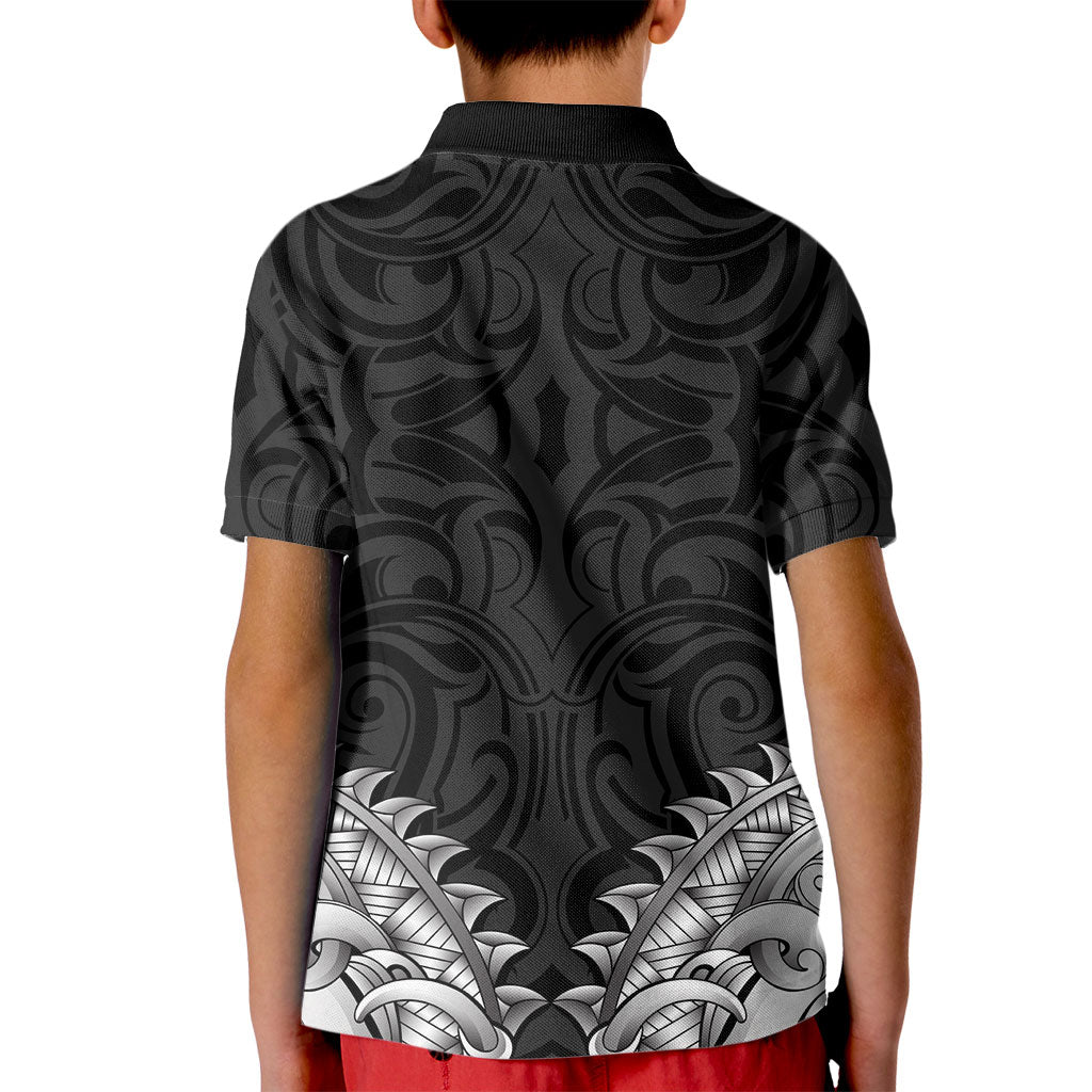 New Zealand Ta Moko Kid Polo Shirt Aotearoa Maori Chest Tattoo Black LT14 - Polynesian Pride