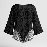 New Zealand Ta Moko Kimono Sleeve Blouse Aotearoa Maori Chest Tattoo Black LT14 - Polynesian Pride