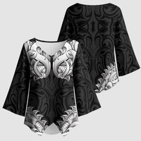 New Zealand Ta Moko Kimono Sleeve Blouse Aotearoa Maori Chest Tattoo Black LT14 - Polynesian Pride