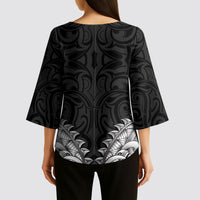 New Zealand Ta Moko Kimono Sleeve Blouse Aotearoa Maori Chest Tattoo Black LT14 - Polynesian Pride