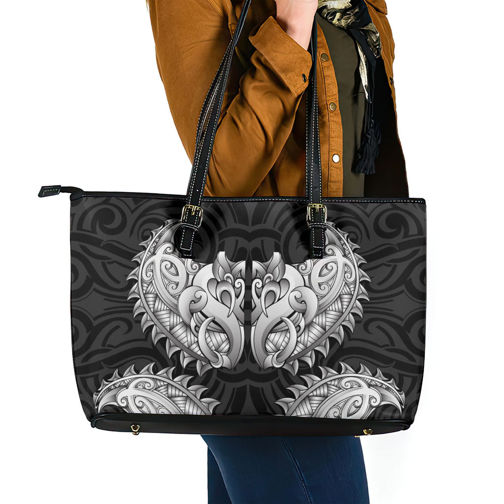 New Zealand Ta Moko Leather Tote Bag Aotearoa Maori Chest Tattoo Black LT14 - Polynesian Pride