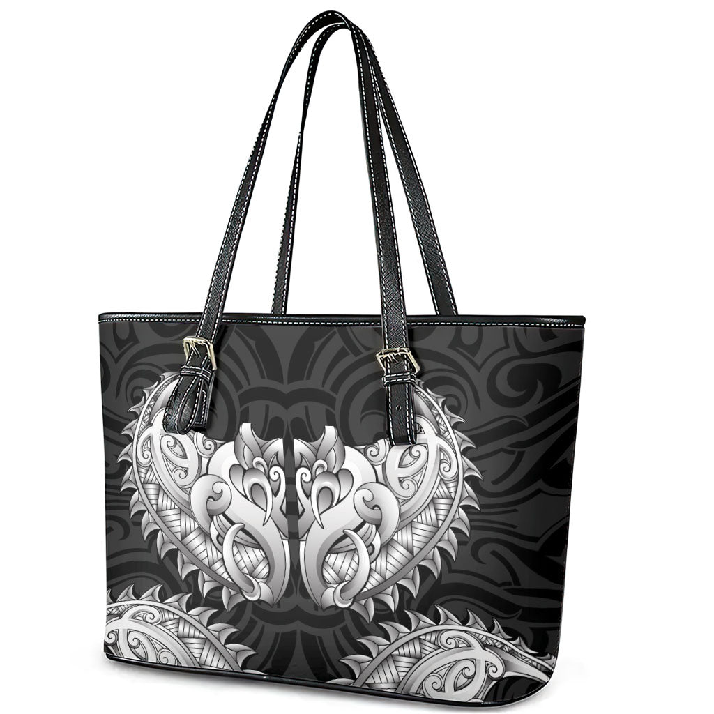 New Zealand Ta Moko Leather Tote Bag Aotearoa Maori Chest Tattoo Black LT14 - Polynesian Pride