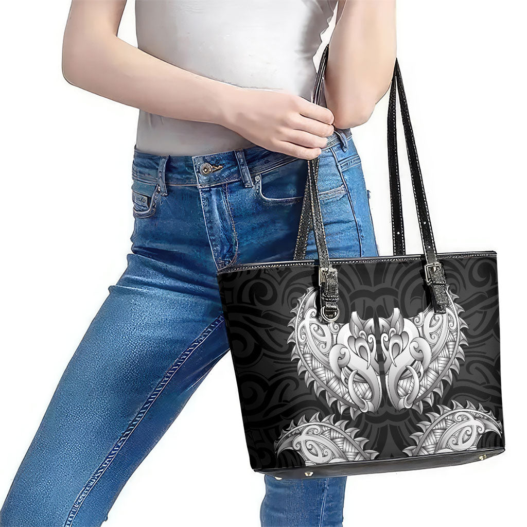 New Zealand Ta Moko Leather Tote Bag Aotearoa Maori Chest Tattoo Black LT14 - Polynesian Pride