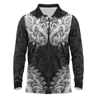New Zealand Ta Moko Long Sleeve Polo Shirt Aotearoa Maori Chest Tattoo Black LT14 Black - Polynesian Pride