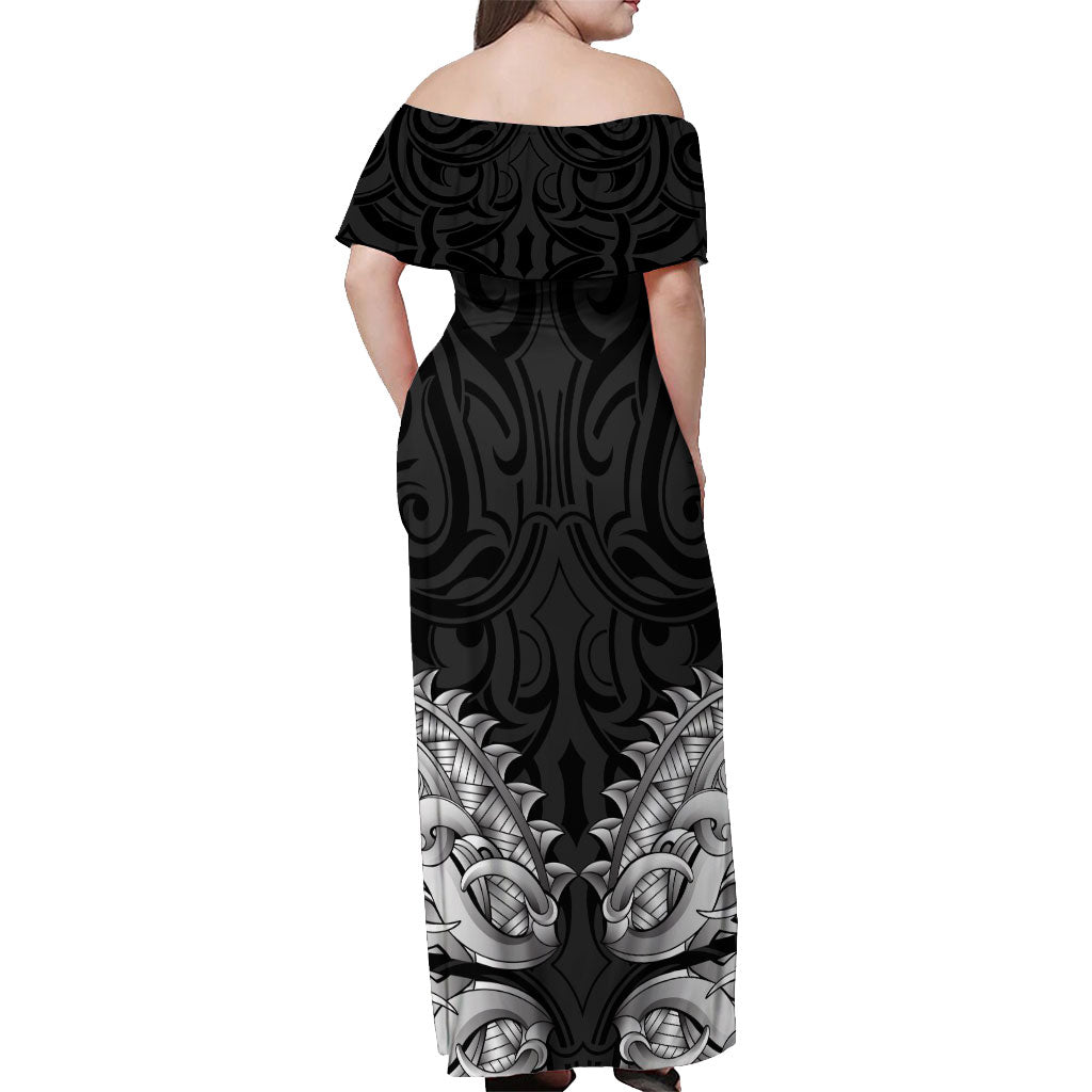 New Zealand Ta Moko Off Shoulder Maxi Dress Aotearoa Maori Chest Tattoo Black LT14 - Polynesian Pride