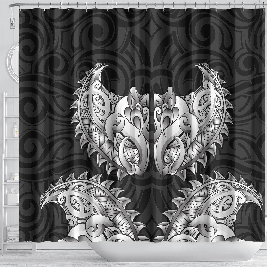New Zealand Ta Moko Shower Curtain Aotearoa Maori Chest Tattoo Black LT14 - Polynesian Pride