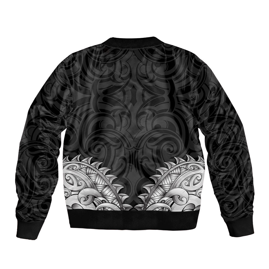 New Zealand Ta Moko Sleeve Zip Bomber Jacket Aotearoa Maori Chest Tattoo Black LT14 - Polynesian Pride