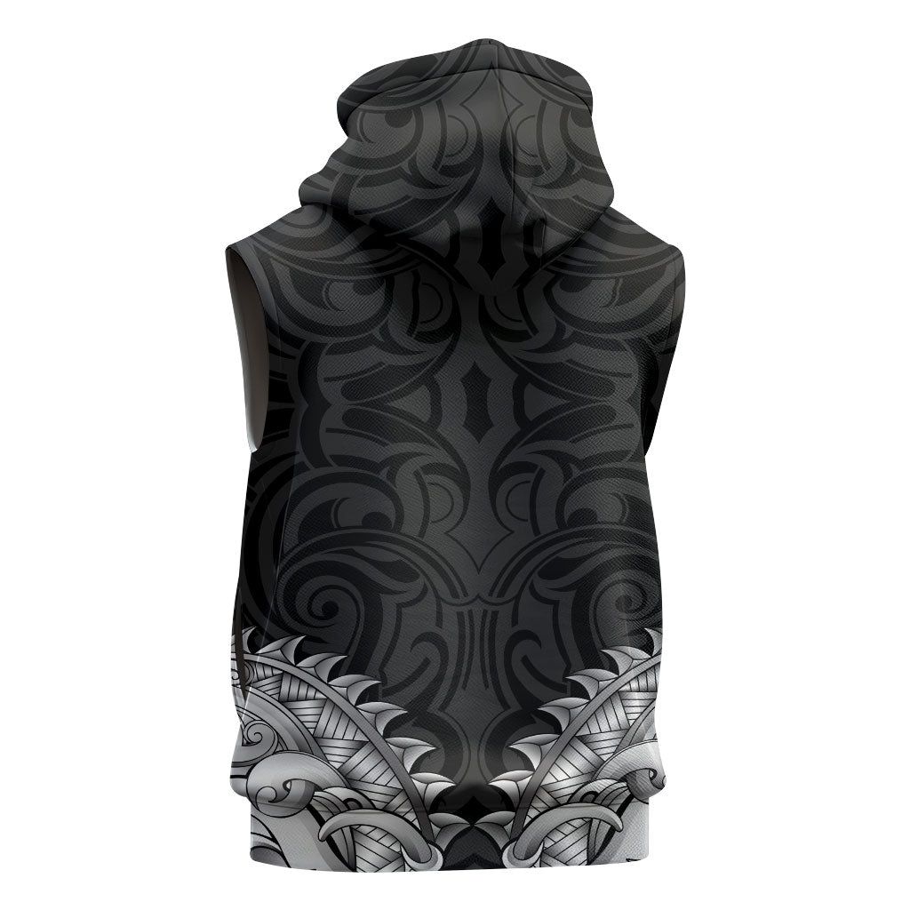 New Zealand Ta Moko Sleeveless Zip Hoodie Aotearoa Maori Chest Tattoo Black LT14 - Polynesian Pride